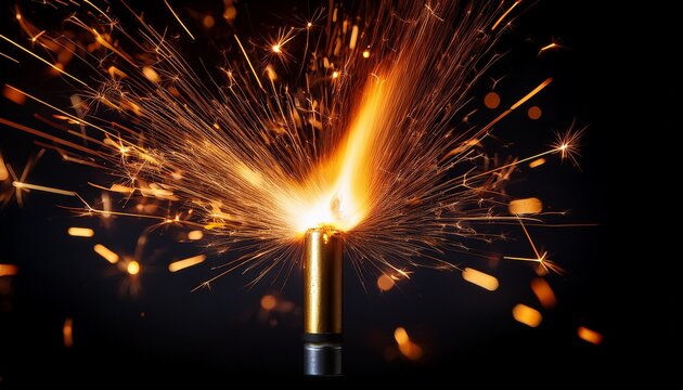 burning fuse is creating a fountain of sparks on black background