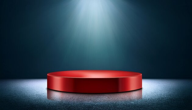 minimalist red stage podium with spotlight and dramatic lighting