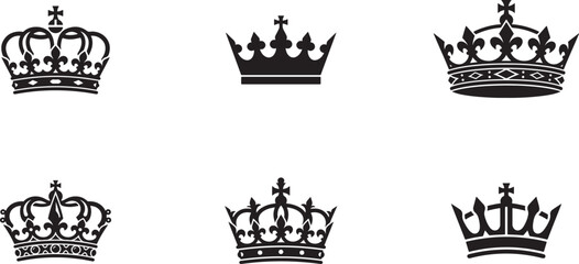 Set of six colorful royal crowns isolated on white background © Nasrin