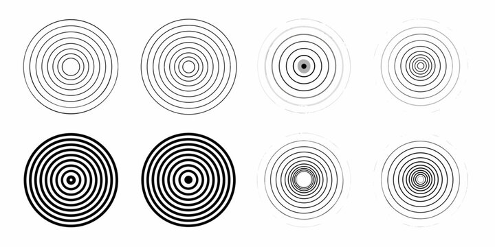 Concentric circles pattern black and white vector illustration on white background