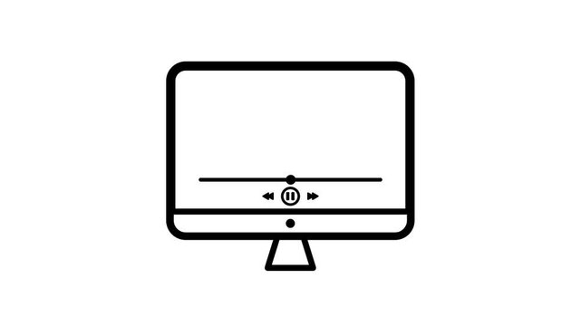 Animated desktop computer screen playing video with progress bar loop on white background for online streaming, video editing, and tech UI asset.