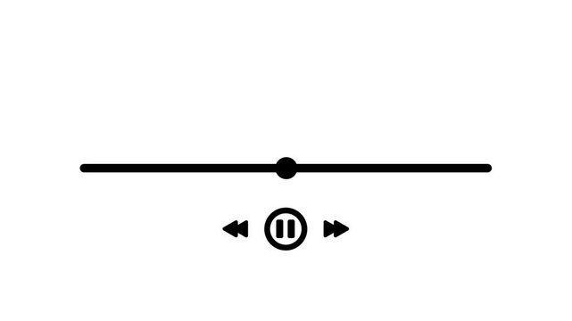 Animated media player progress bar scrubbing with play pause button loop on white background for video player UI, website element, and editing asset.