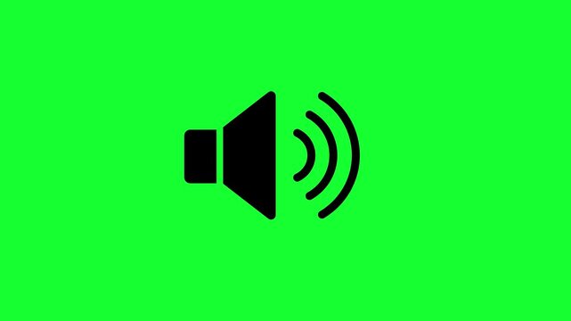 Animated speaker sound volume icon mute to high loop on green screen, black and white background for audio control, UI interface, and video asset.