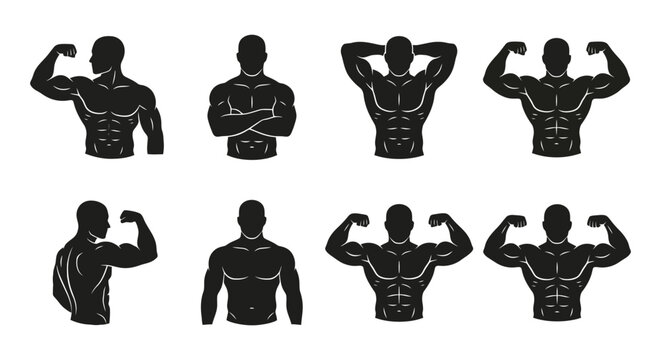 Bodybuilder showing muscles flexing arms chest and back poses physique.