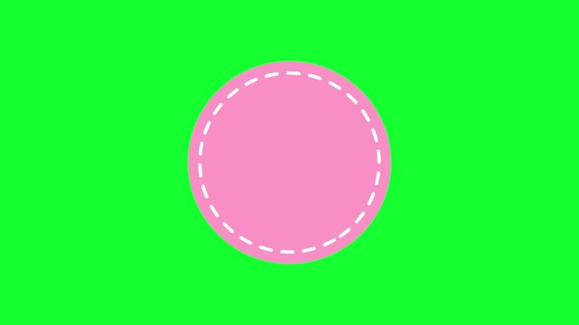 Animated colorful stitched circle badges set on green screen background. Blank badge overlay template for logo, text, label, sale tag, or promo.