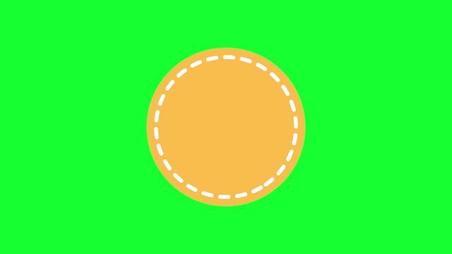 Animated colorful stitched circle badges set on green screen background. Blank badge overlay template for logo, text, label, sale tag, or promo.