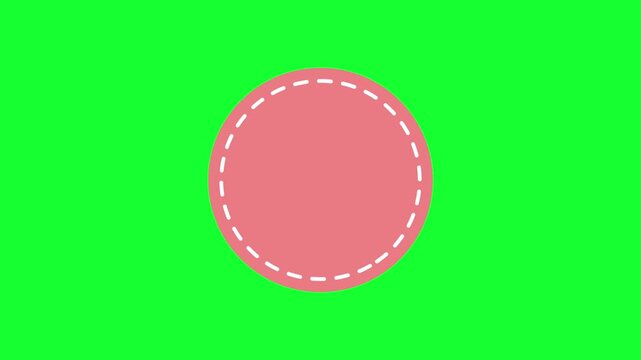 Animated colorful stitched circle badges set on green screen background. Blank badge overlay template for logo, text, label, sale tag, or promo.