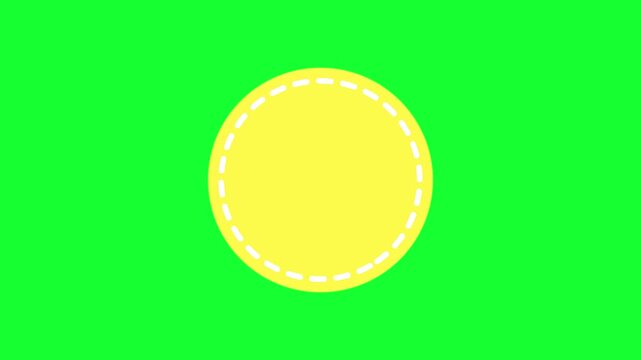 Animated colorful stitched circle badges set on green screen background. Blank badge overlay template for logo, text, label, sale tag, or promo.
