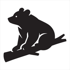 Fototapeta premium Brown Bear Vector Icon on Branch – Minimal Solid Silhouette Design