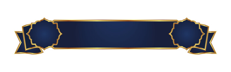 Obraz premium Ribbon banner with gold border and decorative Islamic style shapes on transparent background