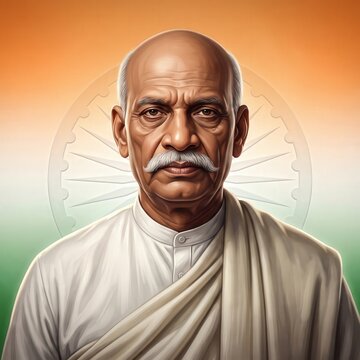 Sardar Vallabhbhai Patel with Tricolor Background &ndash; Patriotic Portrait Art