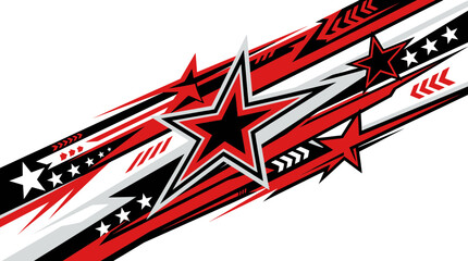 Abstract Racing Car Wrap Graphic Design with Stars and Dynamic Geometric Shapes in Red and Black © nosel brain