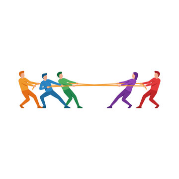 Vector illustration of business people pulling a rope in a collaborative teamwork concept