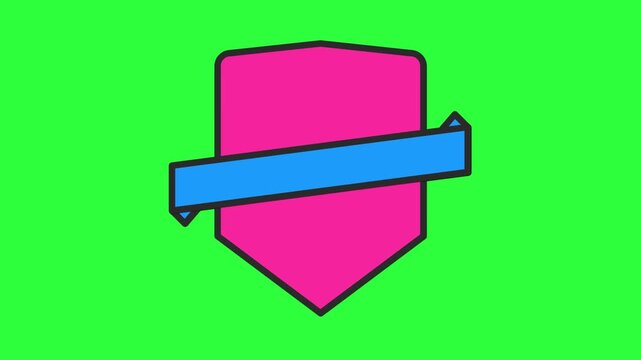 Pink Shield Combined with Blue Banner Ribbon, Symbol of Protection, Trust, Security, Support, Honor and Assurance, Flat Design Graphic Element Suitable for Labels and Announcements on Green Screen