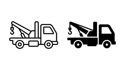 Fototapeta premium Set of tow truck icons in outline and solid style for transportation design.