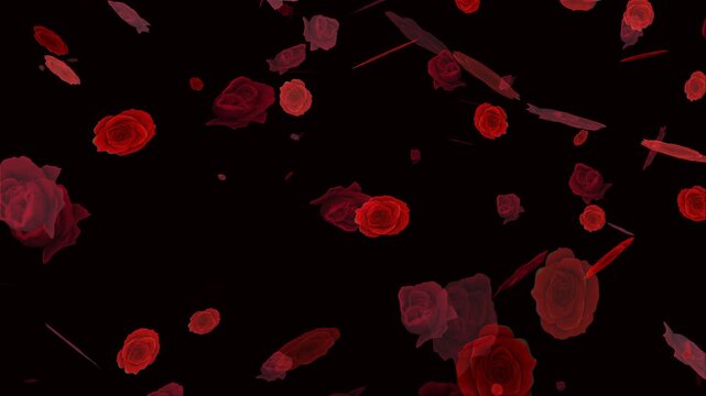 red rose petals falling down animation on the alpha channel background