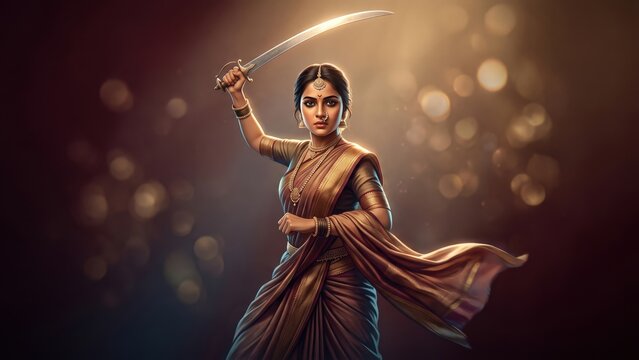 Rani Lakshmibai Warrior Portrait &ndash; Queen of Jhansi Freedom Fighter Art