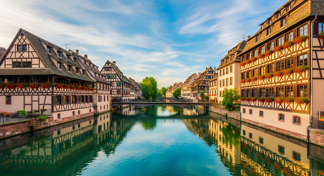 Beautiful Half Timbered Houses Along The River In Petite France