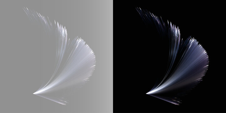 dynamic feather wing fiber line background set on transparent and black backdrop. Modern geometric wing shape pattern background with sharp fiber streaks