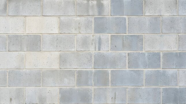 Modern concrete block wall texture with gray masonry units in horizontal running bond pattern providing industrial architectural background for construction or design work.