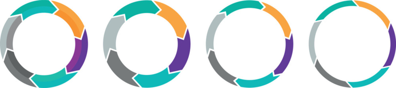 Circle arrows diagram icon set. Colorful pie chart diagram. Circle division infographic icon. Template for cycle diagram, graph presentation.