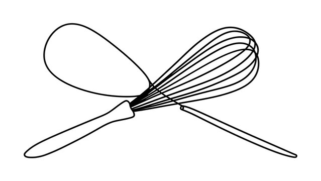 Crossed whisk and eggbeater on white background.