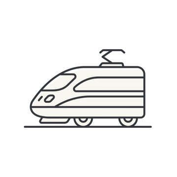 Modern high speed electric train with pantograph on tracks, clean design illustration PNG Isolated on transparent background