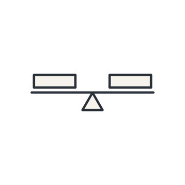 Simple line art illustration of a balance scale with two equal weight blocks on each side showing equilibrium and fairness PNG Isolated on transparent background