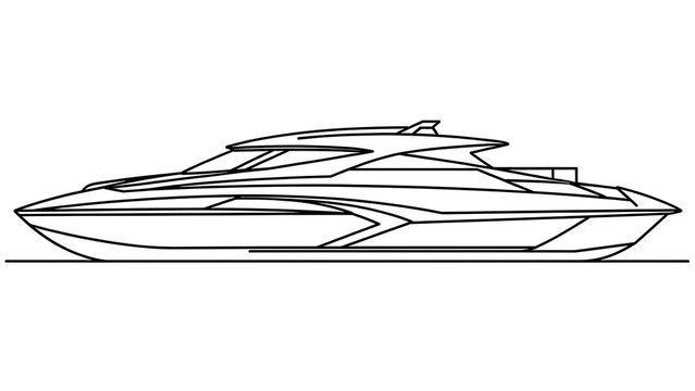 Luxury yacht line drawing white background.