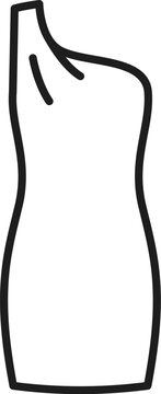 Women one shoulder sleeveless ruffled midi dress bodycon party wear isolated outline sketch icon. Vector female fashion cloth, mini short dress hand drawn model. Trendy fashionable gown