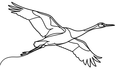 Fototapeta premium Flying crane bird illustration white background.
