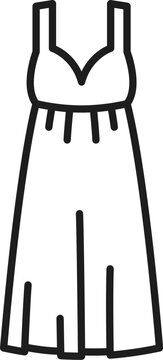 Maxi empire sleeveless cocktail or beach evening dress isolated outline icon. Vector party long gown, women female fashion cloth, fashionable clothing bridal gown, elegant bride wedding accessory