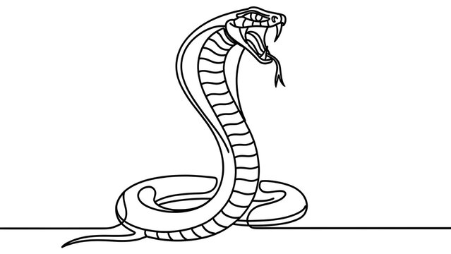 Black and white cobra snake illustration white background.