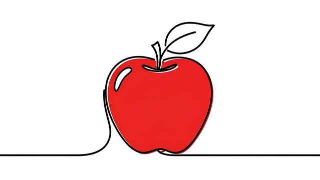 Minimalist red apple drawing on white background.