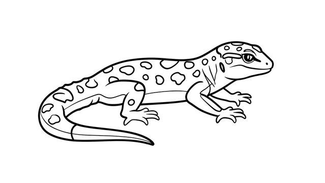 Leopard gecko line art illustration white background.