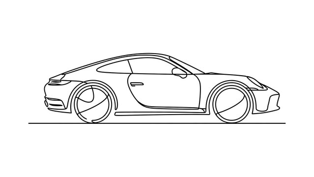 Sports car line drawing on white background.