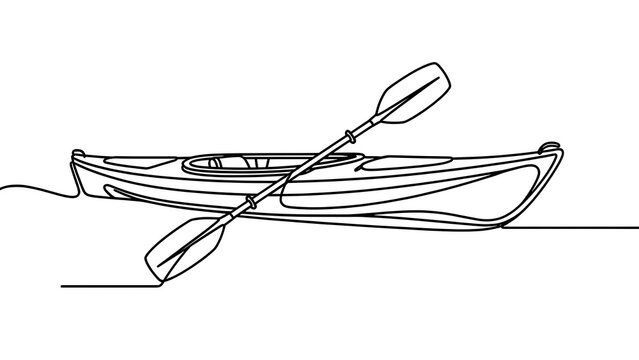 Minimalist canoe line art on white background.