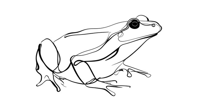 Detailed frog line art illustration white background.