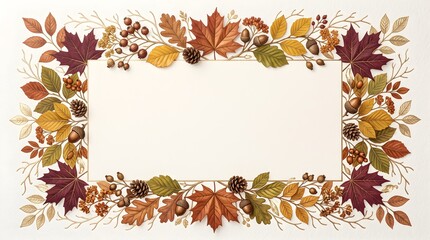 Fototapeta premium Colorful autumnal foliage frame for seasonal designs with seasonal background decoration botanical template