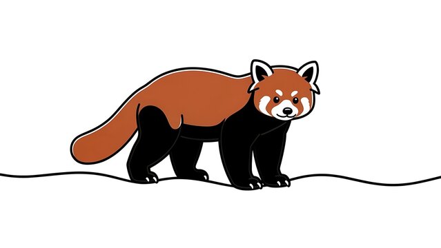 Cute red panda walking on white background.