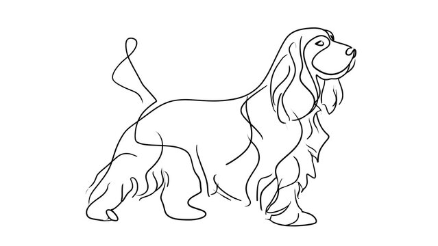 Elegant spaniel outline drawing white background.