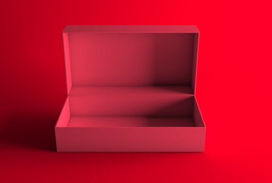 Red Product Display Box Mockup on Red Background. Minimal Presentation Tray, Luxury Showcase, Branding Template