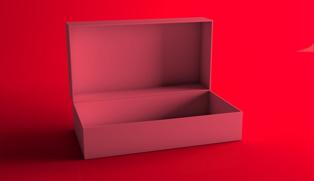 Red Product Display Box Mockup on Red Background. Minimal Presentation Tray, Luxury Showcase, Branding Template