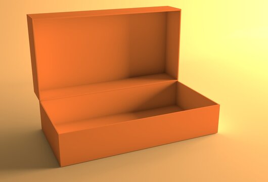 Orange Product Display Box Mockup on Yellow Background. Minimal Presentation Tray, Luxury Showcase, Branding Template