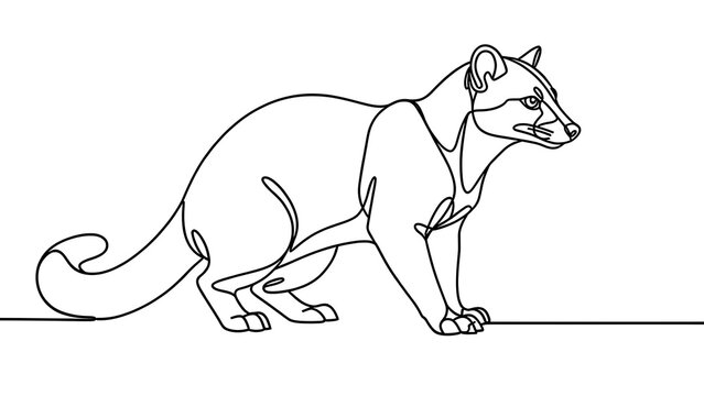 Black and white line drawing of a cat on white background.