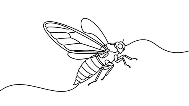 Flying insect line art illustration white background.