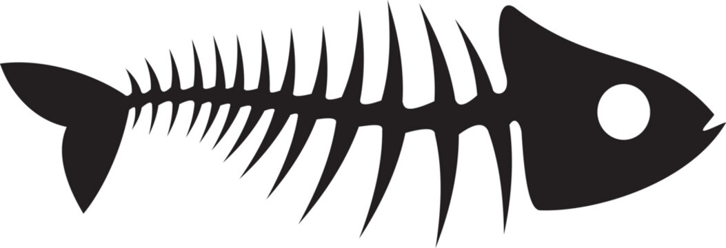 Isolated fish bone icon, fishbone black silhouette. Seafood, organic waste vector icon or sign. Pirates adventures and sea fossil pictogram with ocean dead animal monochrome silhouette