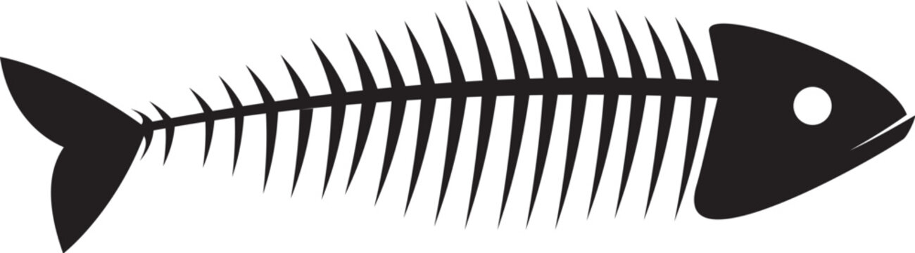 Isolated black fishbone silhouette icon. Oceans ecology and pollution, food or organic waste and pirates adventures monochrome vector symbol or sign. Ocean animal skull and spine pictogram