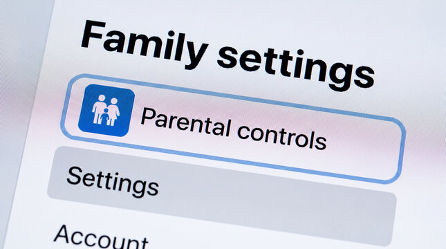 Family settings menu displaying parental controls button on a digital screen for modern household safety management