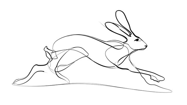 Running rabbit illustration on white background.